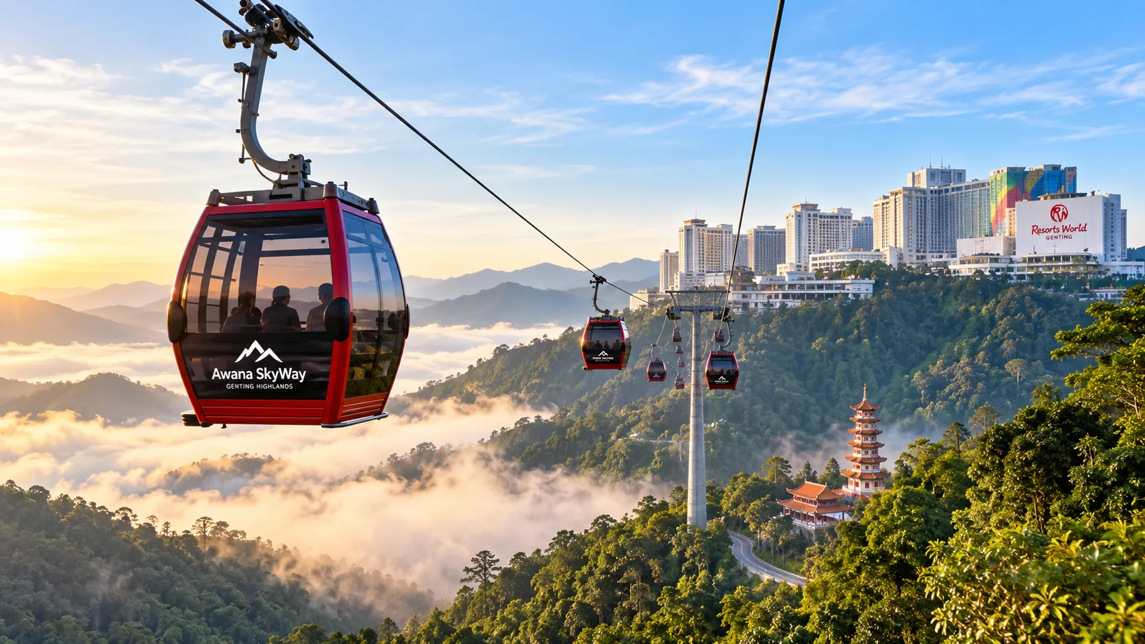 Genting cable car travelling above the mountains