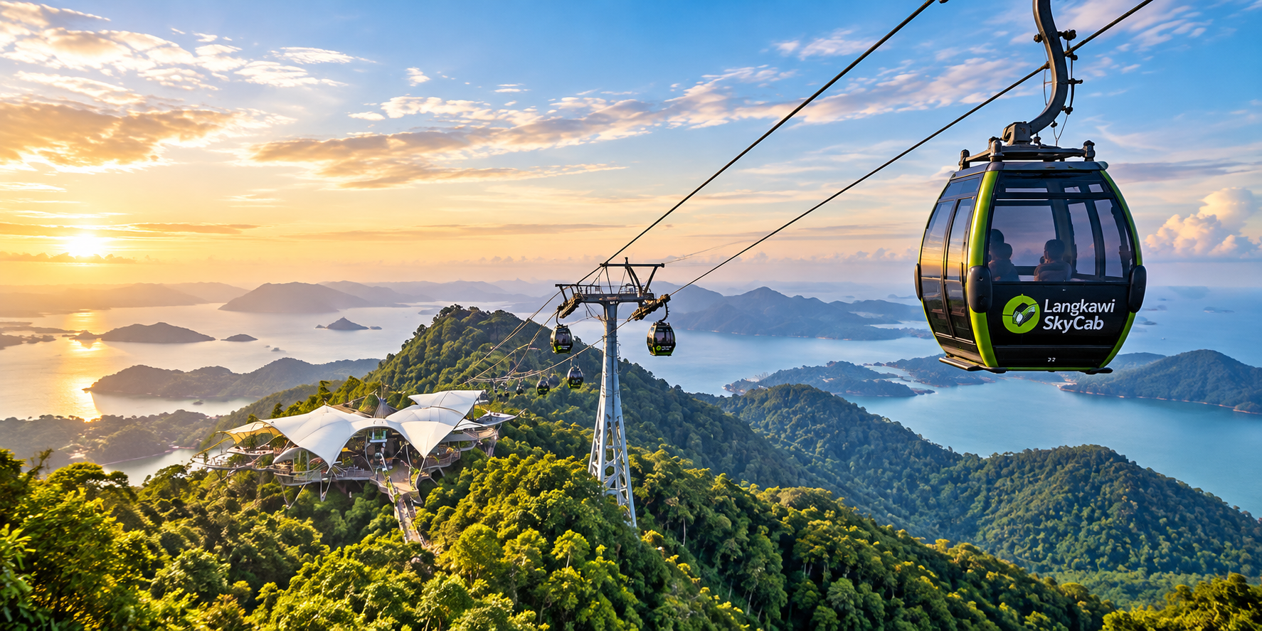 Langkawi SkyCab above rainforest mountains and islands